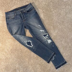 Level 99 Anthropology 27 Boyfriend Patch Distressed Crystal Button Fly Med Rise